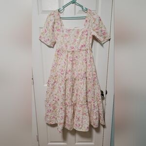 Just Me- Floral Eyelet Midi Cotton Dress